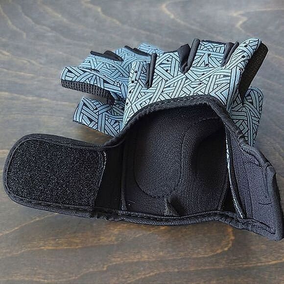 Sky blue abstract neoprene velcro strap half finger cycling gloves - Picture 3 of 7